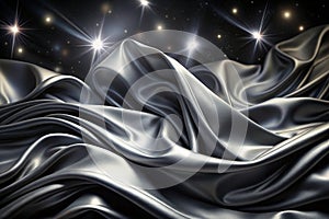 Grey Abstract Curved Wavy Lines on Black Background. Black Background with Line Curve Design. Blurred Black Silk Fabric. photo