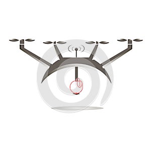 Grey air drone with red outlines apple flat design icon stock vector illustration