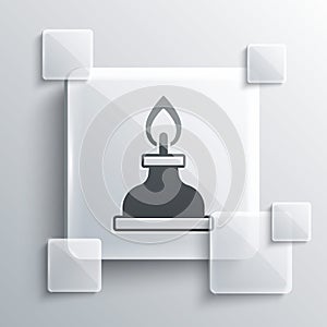 Grey Alcohol or spirit burner icon isolated on grey background. Chemical equipment. Square glass panels. Vector