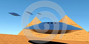 Grey Alien Pyramid of Giza 3D illustration