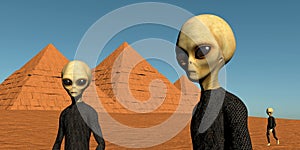 Grey Alien Pyramid of Giza 3D illustration