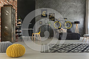 Grey apartment with yellow details photo