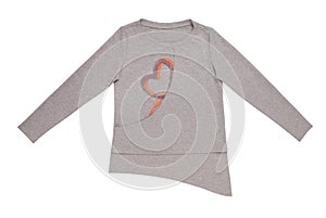 Grey asymmetrical sweatshirt is on white background photo