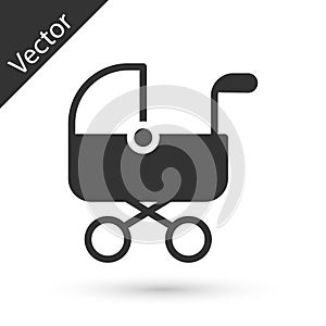Grey Baby stroller icon isolated on white background. Baby carriage, buggy, pram, stroller, wheel. Vector