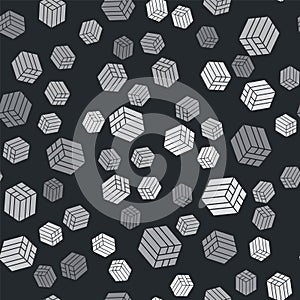 Grey Bale of hay icon isolated seamless pattern on black background. Vector
