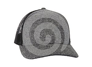 Grey baseball cap isolated on white background without shadow clipping path