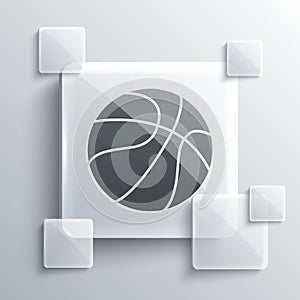 Grey Basketball ball icon isolated on grey background. Sport symbol. Square glass panels. Vector
