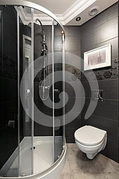 Grey bathroom with chrome accents