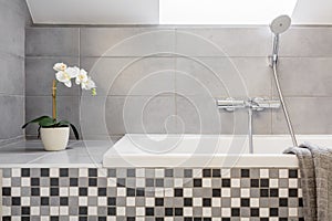 Grey bathroom with mosaic tiles photo