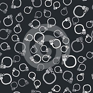 Grey Bicycle lock U shaped industrial icon isolated seamless pattern on black background. Vector