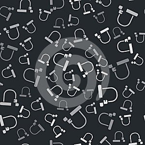 Grey Bicycle lock U shaped industrial icon isolated seamless pattern on black background. Vector