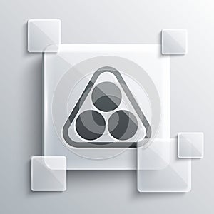 Grey Billiard balls in a rack triangle icon isolated on grey background. Square glass panels. Vector Illustration