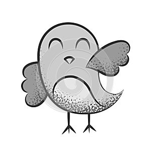 Grey bird illustration saying hello with itâ€™s wing