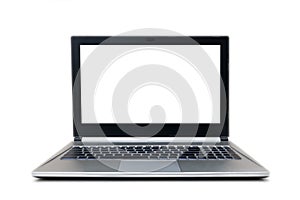 Grey and black laptop with no sign keyboard