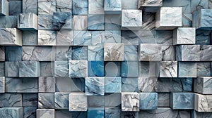 Grey blue 3d cubes wall abstract grunge background. Generative AI