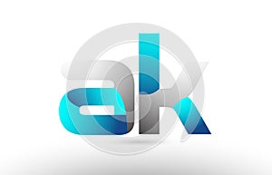 grey blue alphabet letter ak a k logo 3d design