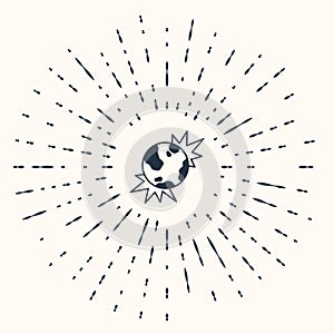 Grey Bomb explosive planet earth war danger icon isolated on beige background. Abstract circle random dots. Vector