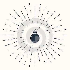 Grey Bomb ready to explode icon isolated on beige background. Abstract circle random dots. Vector