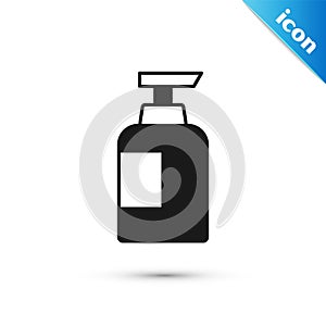 Grey Bottle of shampoo icon isolated on white background. Vector
