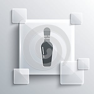 Grey Bowling pin icon isolated on grey background. Square glass panels. Vector