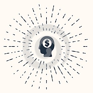 Grey Business man planning mind icon isolated on beige background. Human head with dollar. Idea to earn money. Business