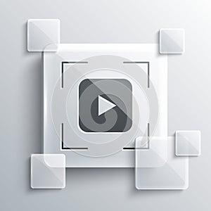 Grey Camera focus frame line icon isolated on grey background. Square glass panels. Vector