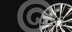 grey car alloy wheels, modern design. close-up photo of the new aluminum alloy wheel