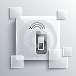 Grey Car key with remote icon isolated on grey background. Car key and alarm system. Square glass panels. Vector