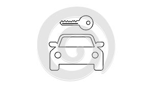 Grey Car rental line icon on white background. Rent a car sign. Key with car. Concept for automobile repair service