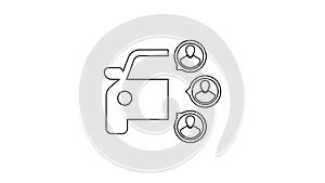 Grey Car sharing with group of people line icon on white background. Carsharing sign. Transport renting service concept