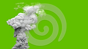 grey carbon smoke column from waste burning on green screen, isolated - industrial 3D illustration