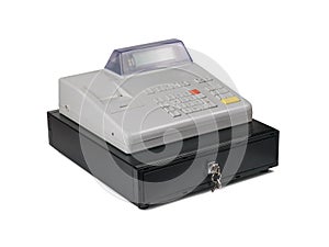 Grey cash register isolated on a white background