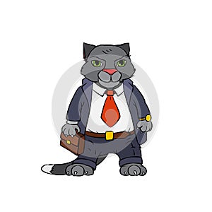Grey cat boss with attache case.