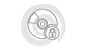 Grey CD or DVD disk with closed padlock line icon on white background. Compact disc sign. Security, safety, protection