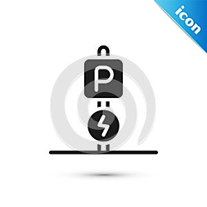 Grey Charging parking electric car icon isolated on white background. Vector