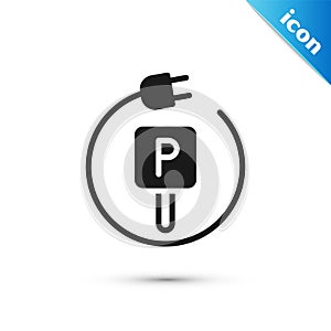 Grey Charging parking electric car icon isolated on white background. Vector