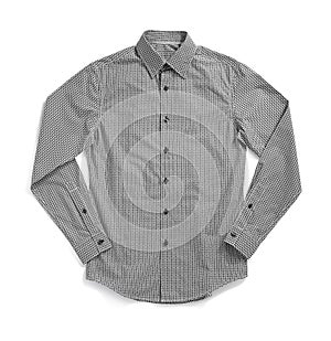 Grey checkered long sleeved shirt isolated on white photo