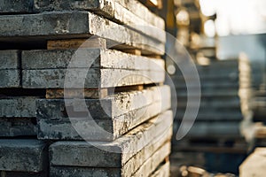 Grey cinder blocks stacked for construction site use