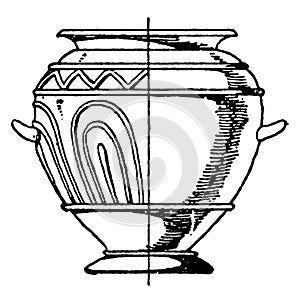 Grey Clay Urn has ornamentation in its relief, vintage engraving