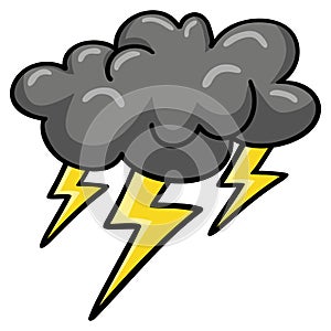 Grey Cloud Dark Flash Thunder Lightning Bolt Vector Illustration Cool Doodle Drawing