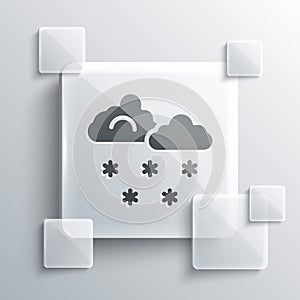Grey Cloud with snow icon isolated on grey background. Cloud with snowflakes. Single weather icon. Snowing sign. Square
