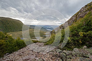 Grey clouds over rocky Gros Morne Mountain in Newfoundland