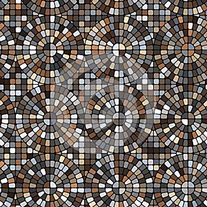 Grey cobblestone mosaic with concentric circles. Seamless vector pattern.