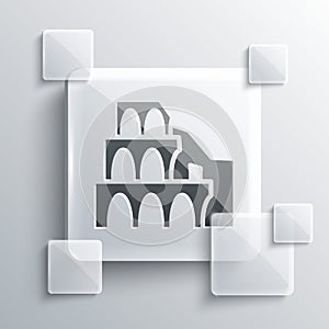 Grey Coliseum in Rome, Italy icon isolated on grey background. Colosseum sign. Symbol of Ancient Rome, gladiator fights