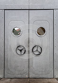 Grey color close ship internal metal door facade view