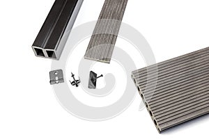 Grey composite decking board with fastening material