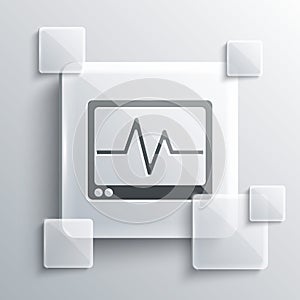 Grey Computer monitor with cardiogram icon isolated on grey background. Monitoring icon. ECG monitor with heart beat