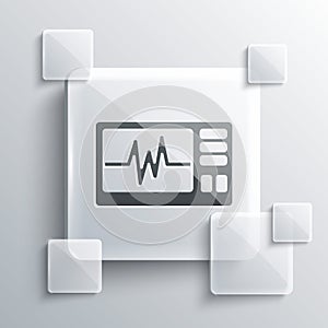 Grey Computer monitor with cardiogram icon isolated on grey background. Monitoring icon. ECG monitor with heart beat