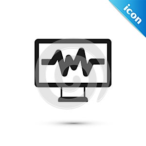 Grey Computer monitor with cardiogram icon isolated on white background. Monitoring icon. ECG monitor with heart beat