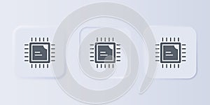 Grey Computer processor with microcircuits CPU icon isolated on grey background. Chip or cpu with circuit board. Micro